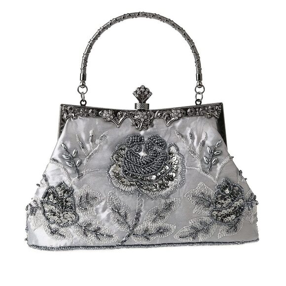 Vintage Floral Beaded Rhinestone Clutch - Bridal Wedding...